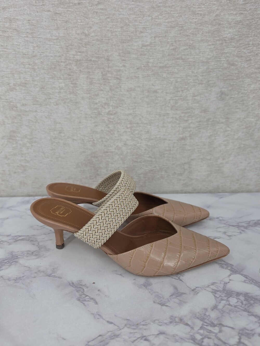 Malone Souliers Maisie 45 Mules in Croc-embossed Leather Kitten Heels